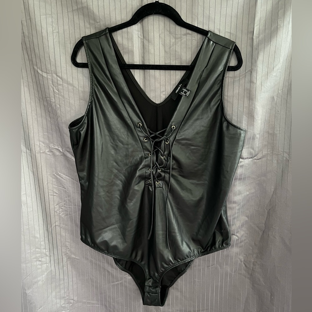 2x- Faux Leather Lace Up Body Suit